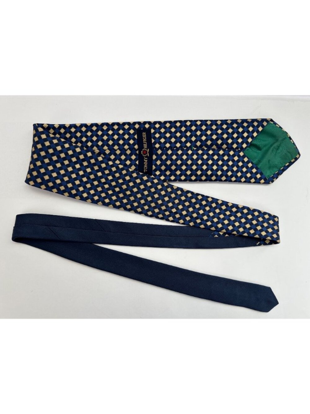 2 VTG Tommy Hilfiger Men's Silk Ties Two-Tone Geometric Blue Red Golden-Yellow - Picture 8 of 8